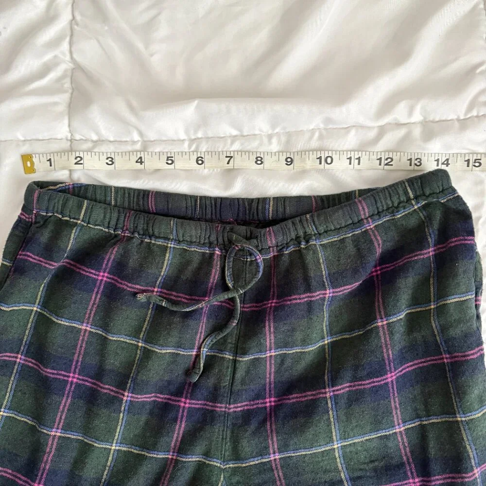 Lauren Ralph Lauren  Green Plaid Flannel Pajamas 2-Piece Set Preppy Cabincore M